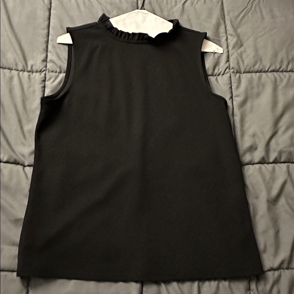 Ann Taylor Black Ruffle Neck Sleeveless Top